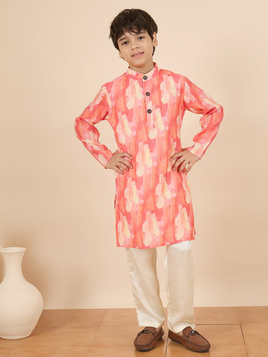 Boys Full Length All over Print Kurta Set - Red