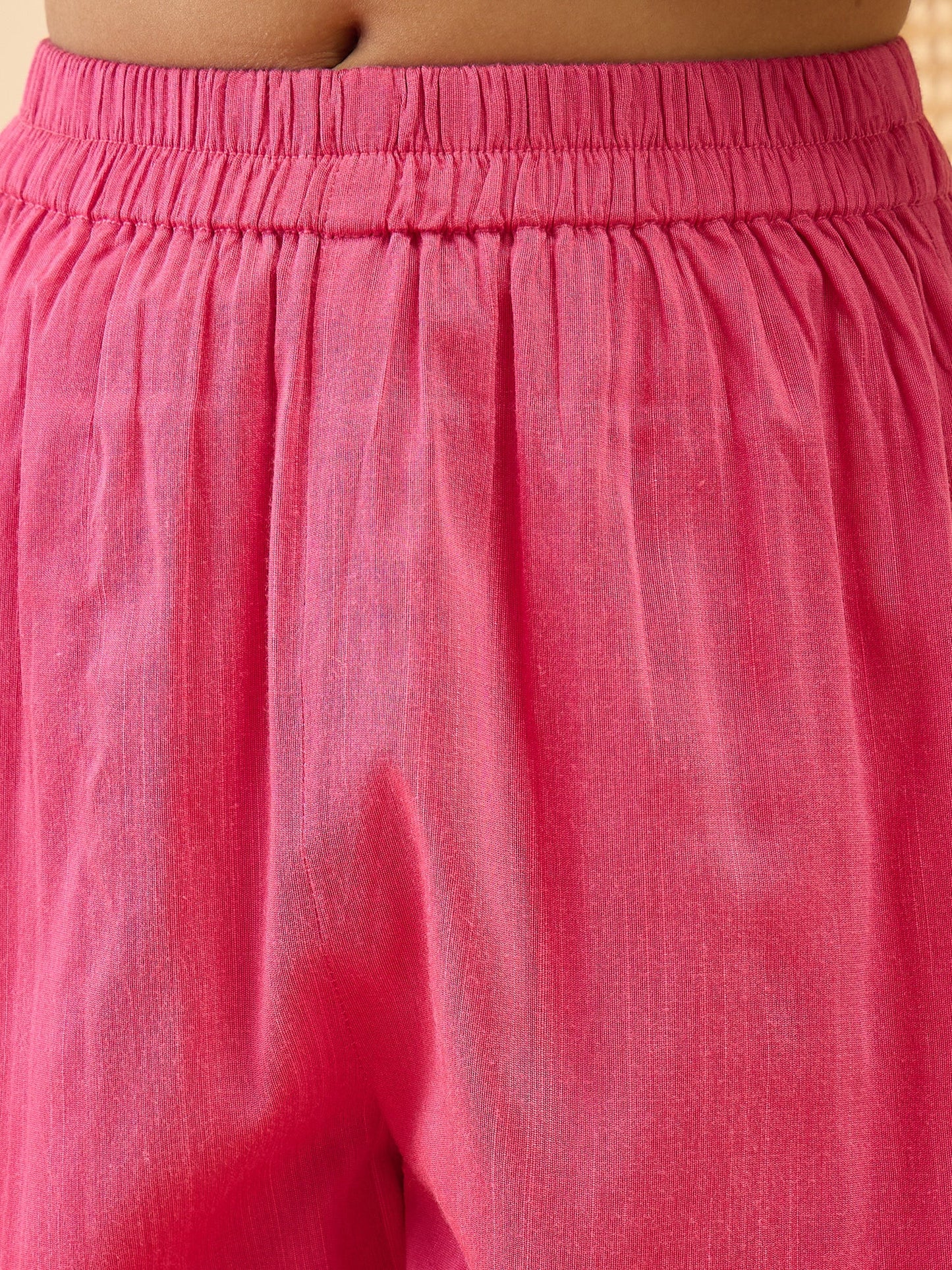 Girls Mid Thigh Embroidery Kurti Set - Magenta