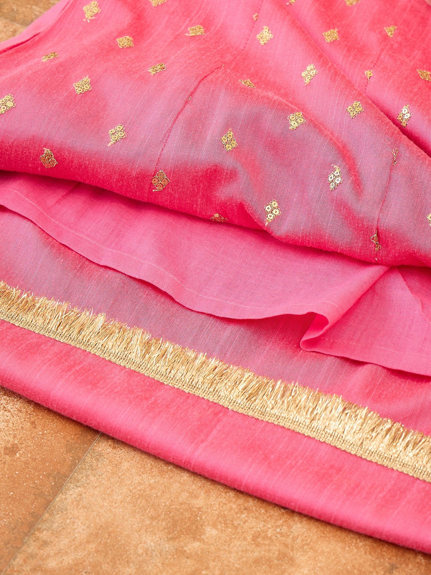 Girls Mid Thigh Embroidery Kurti Set - Magenta