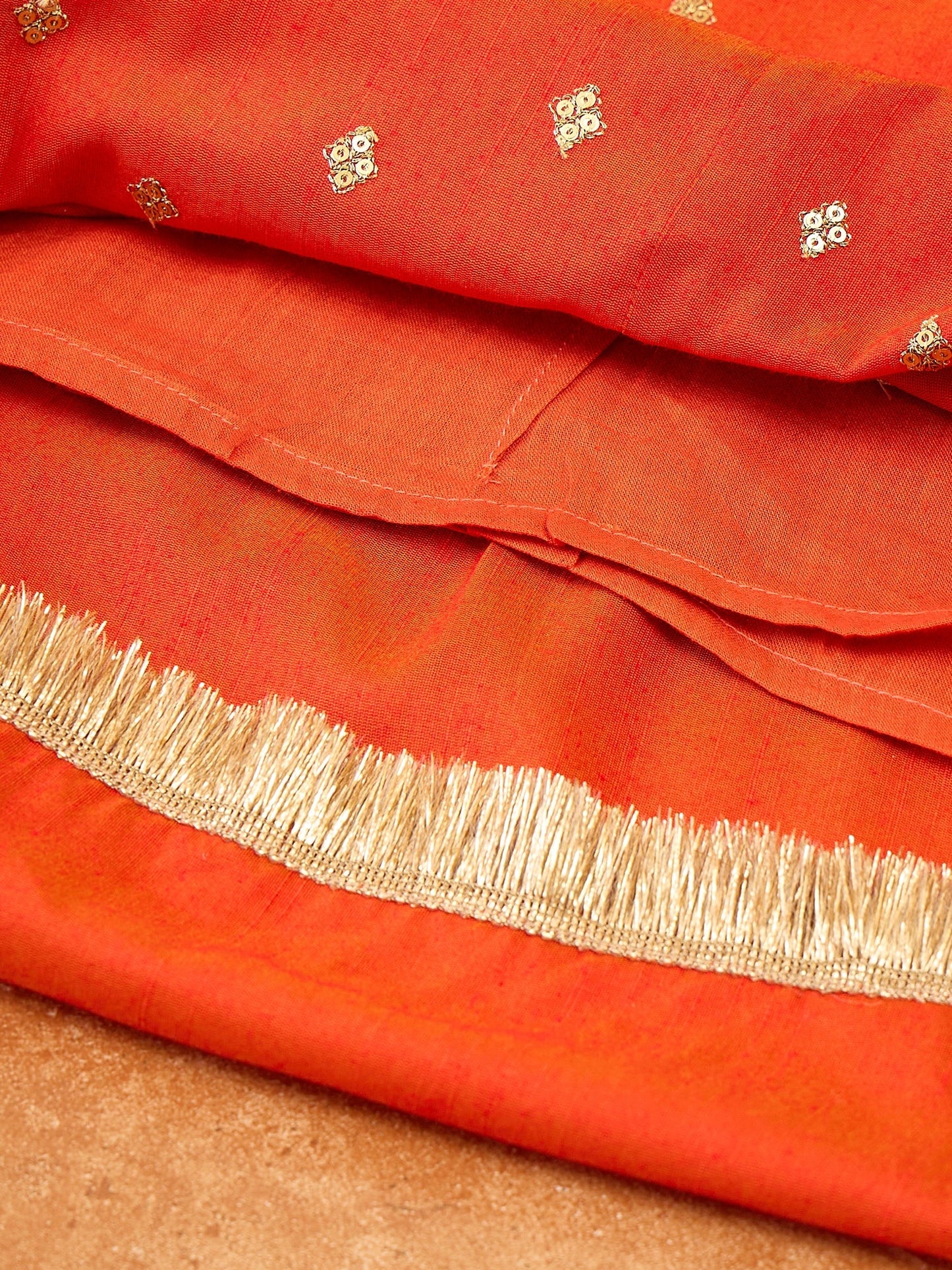 Girls Mid Thigh Embroidery Kurti Set - Orange