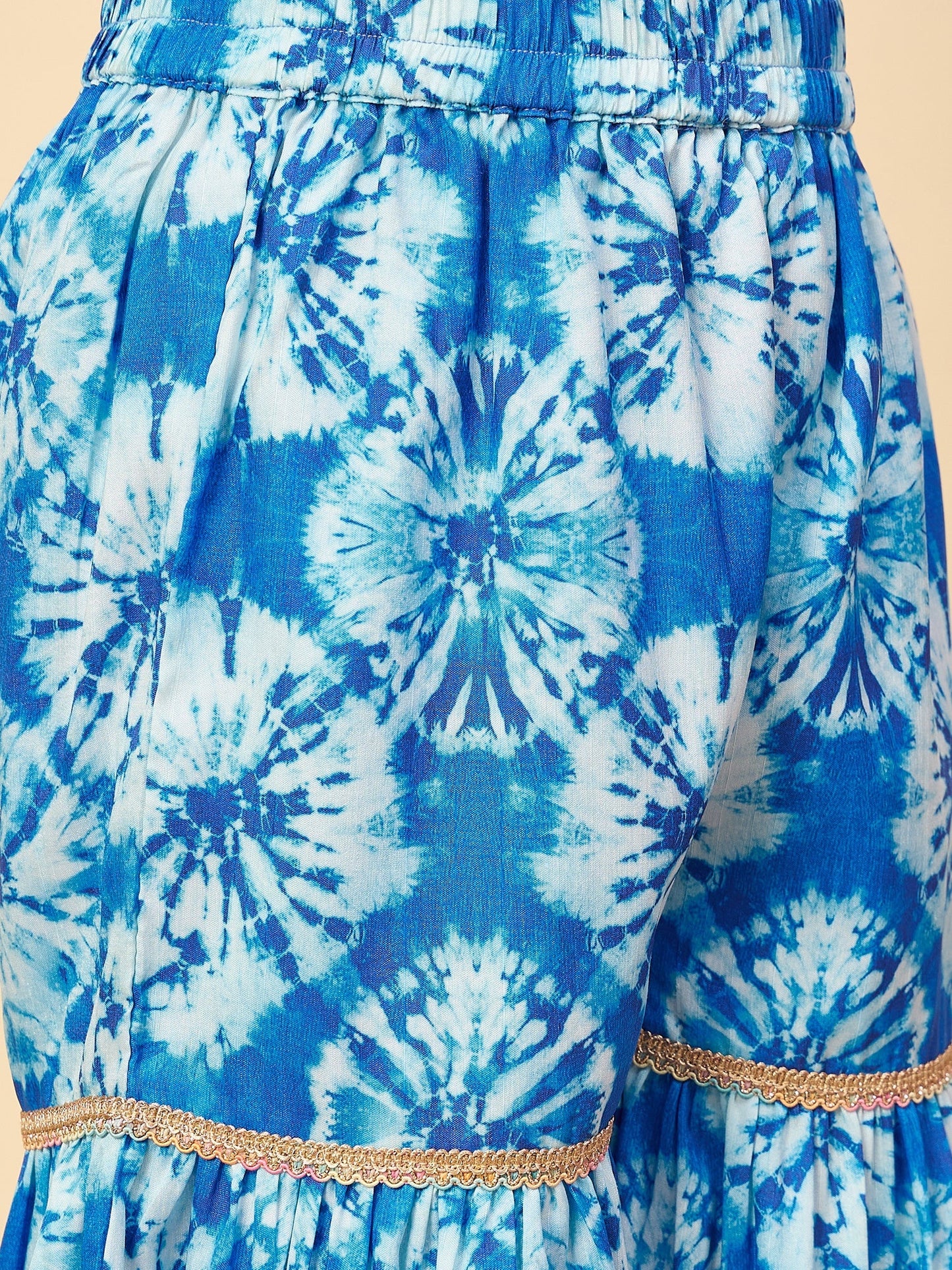 Girls Mid Thigh All over Print Kurti Set - Blue