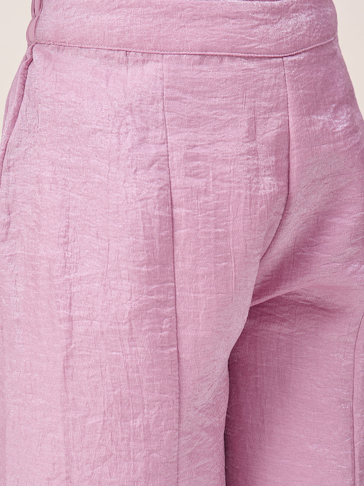 Girls Hip Length Embroidery Top With Pants - Lavender