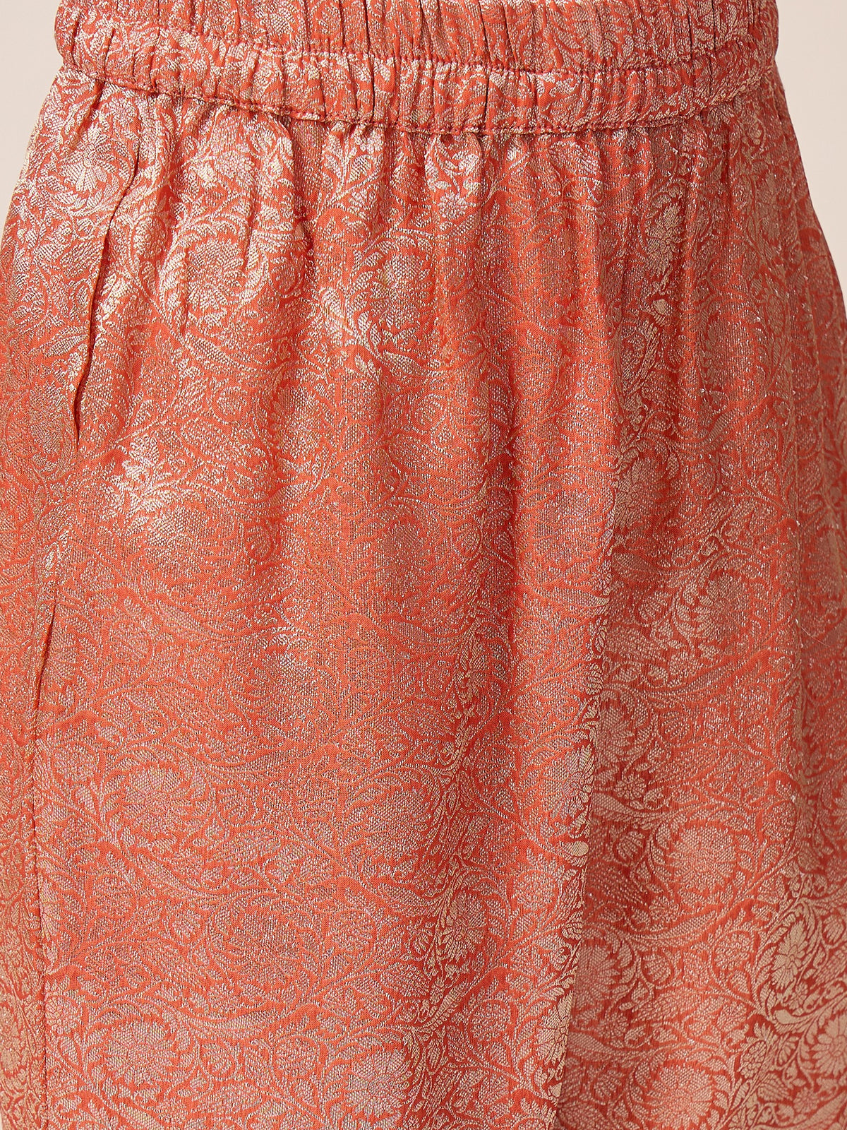 Girls Hip Length Embroidery Top With Pants - Orange