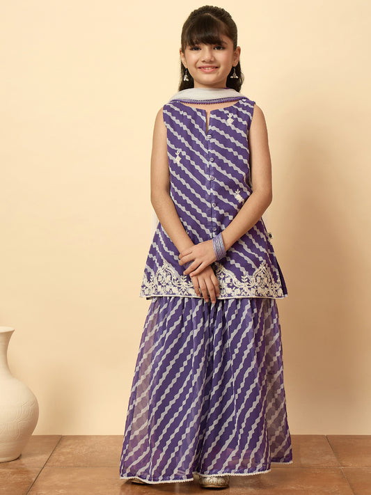 Girls Above Knee Embroidery Kurti Set - Purple