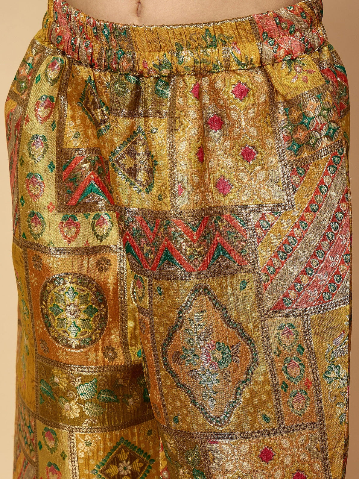 Girls Hip Length All over Print Kurti Set - Yellow