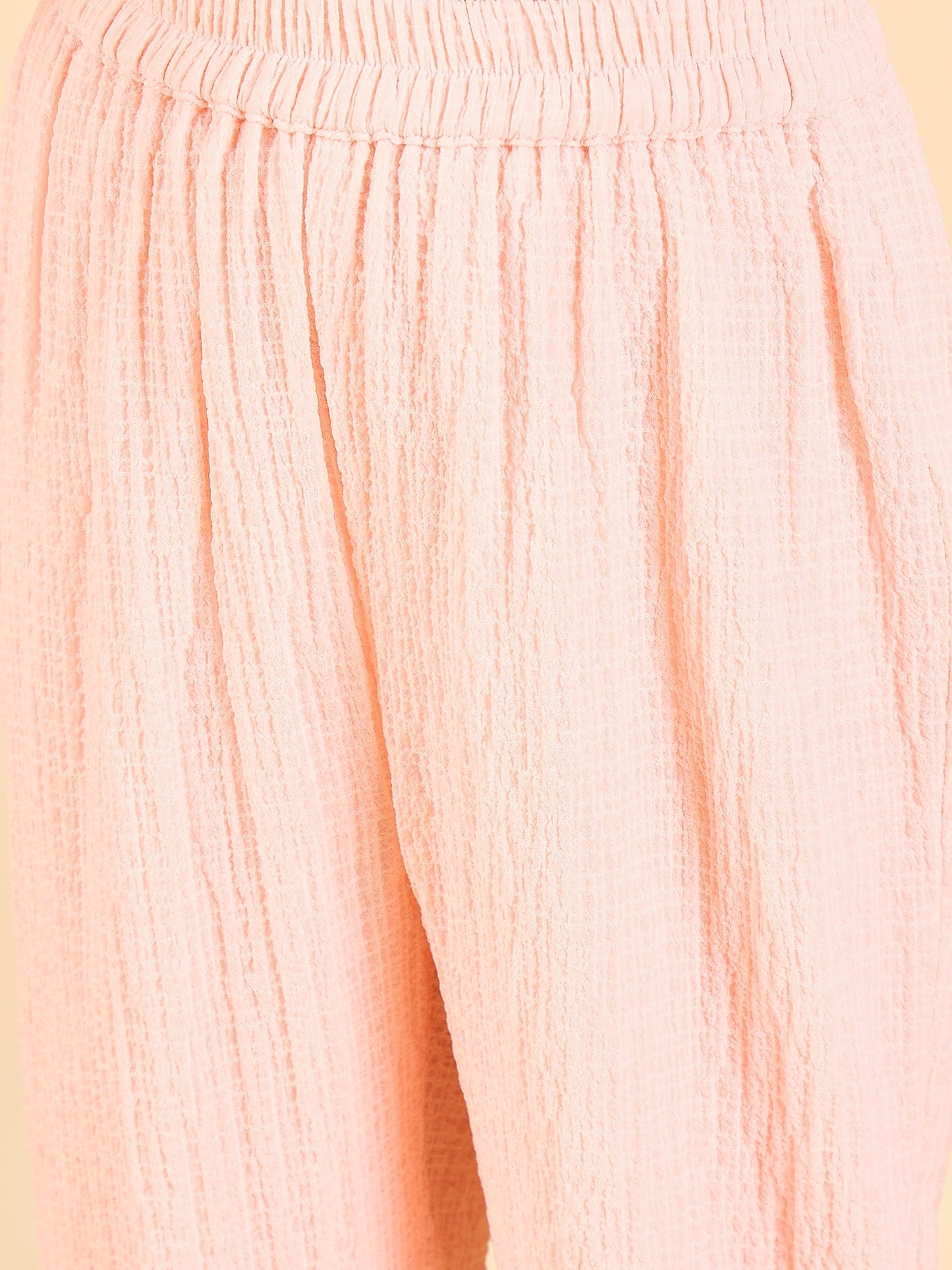 Girls Below Knee Embroidery Kurti Set - Peach