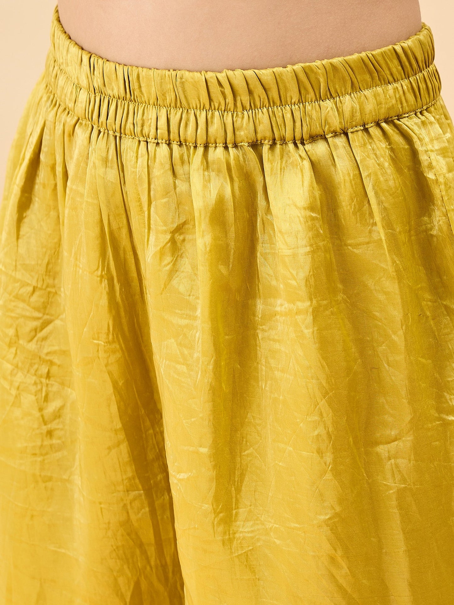 Girls Above Knee Embroidery Kurti Set - Yellow