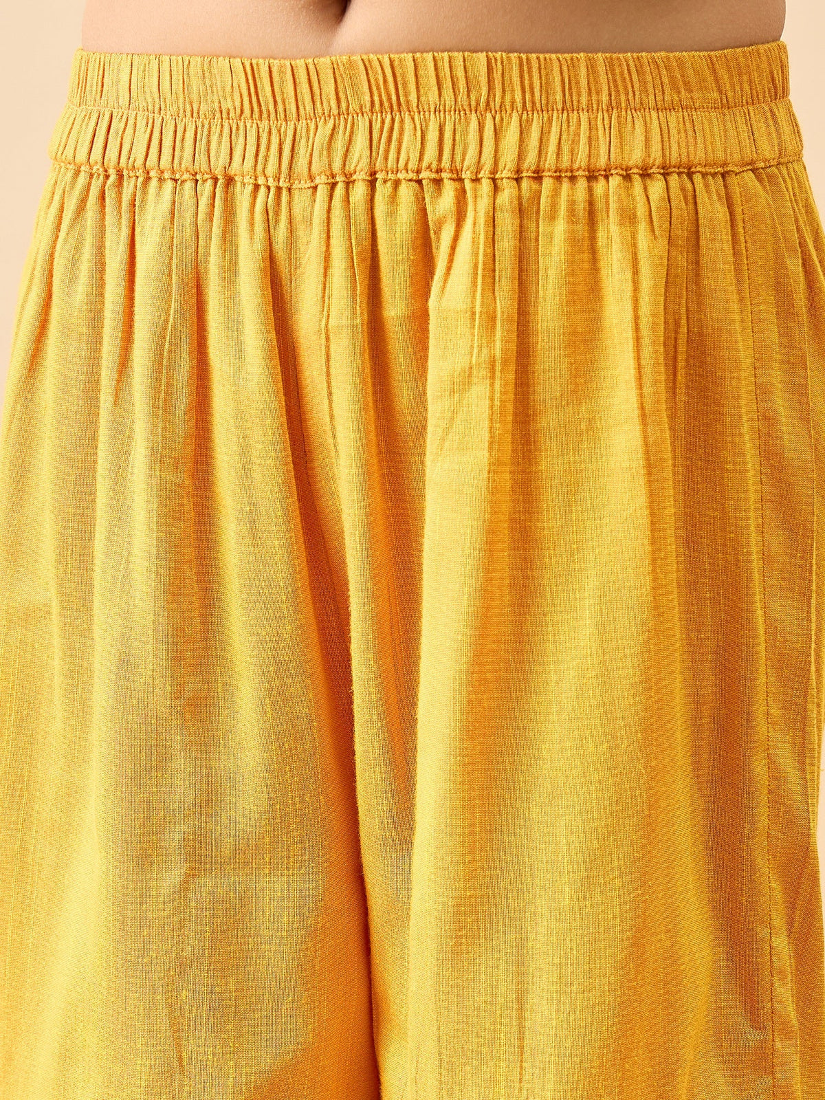 Girls Mid Thigh Embroidery Kurti Set - Yellow