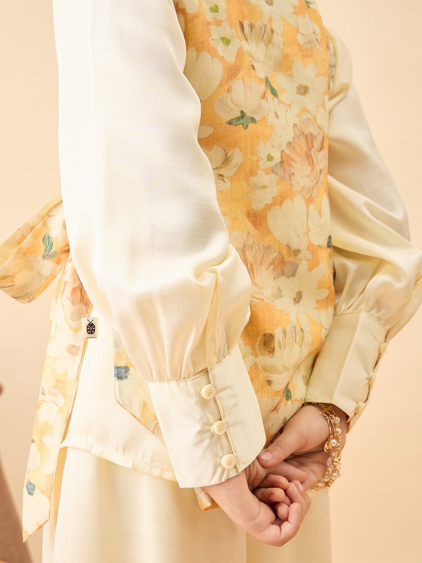 Girls Hip Length Printed Top With Pants - Yellow