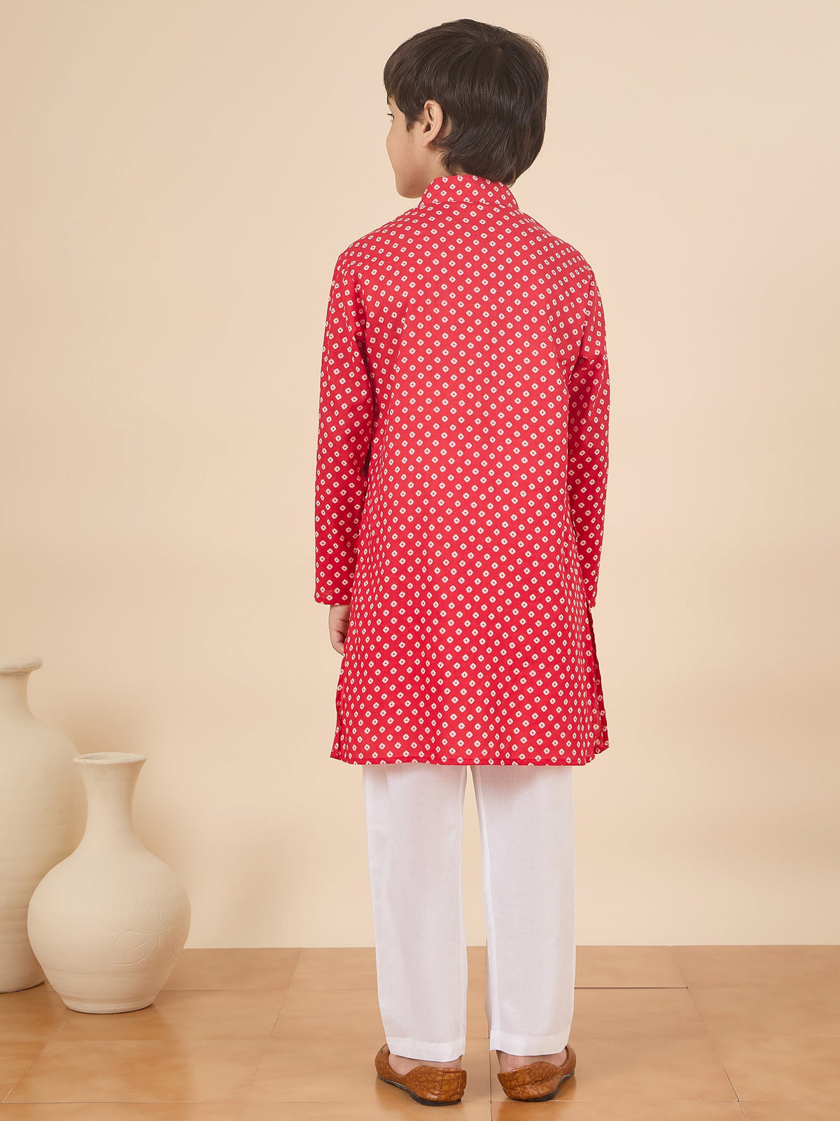 Boys Full Length All over Print Kurta Set - Red