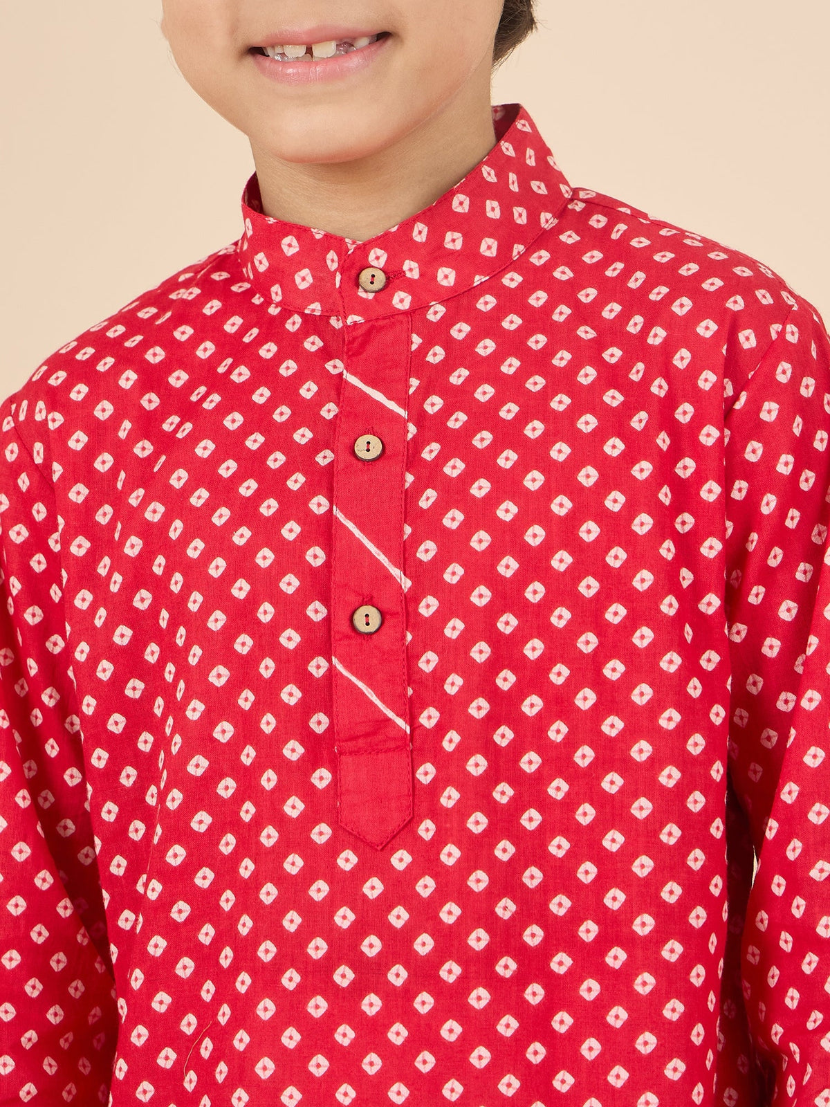 Boys Full Length All over Print Kurta Set - Red