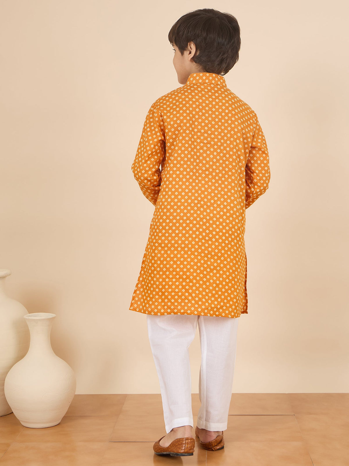 Boys Full Length All over Print Kurta Set - Yellow