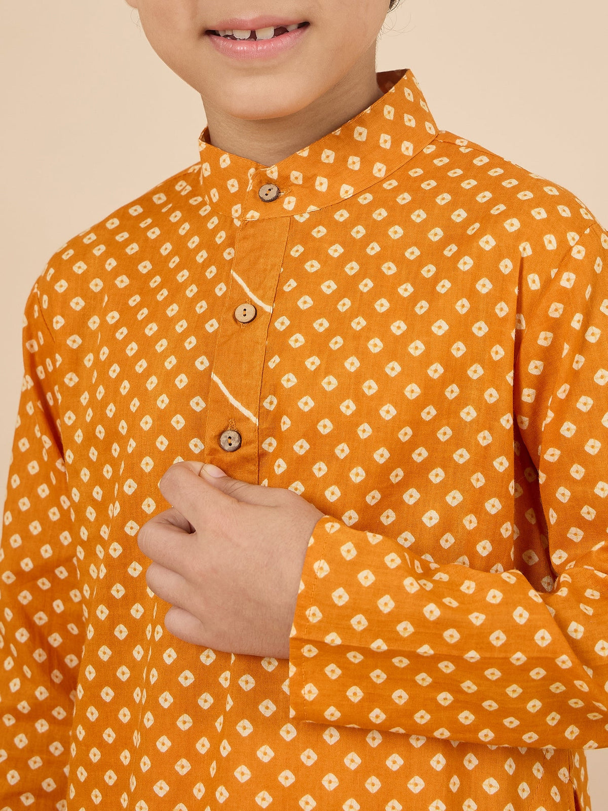 Boys Full Length All over Print Kurta Set - Yellow