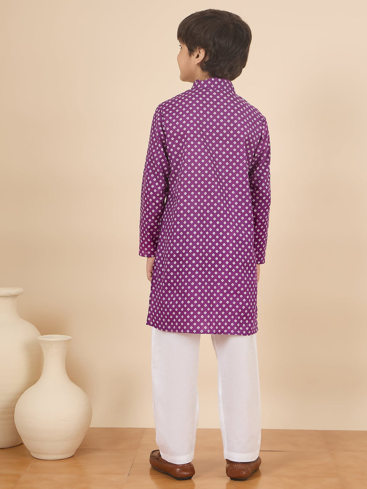 Boys Full Length All over Print Kurta Set - Purple