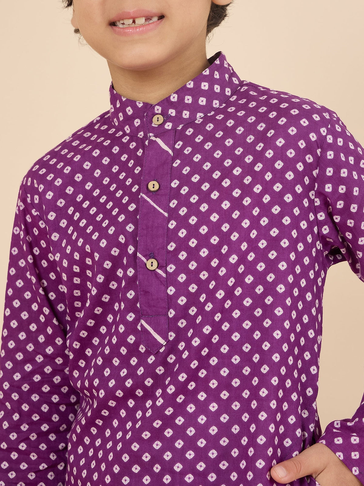 Boys Full Length All over Print Kurta Set - Purple