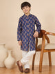 Boys Full Length All over Print Kurta Set - Navy Blue