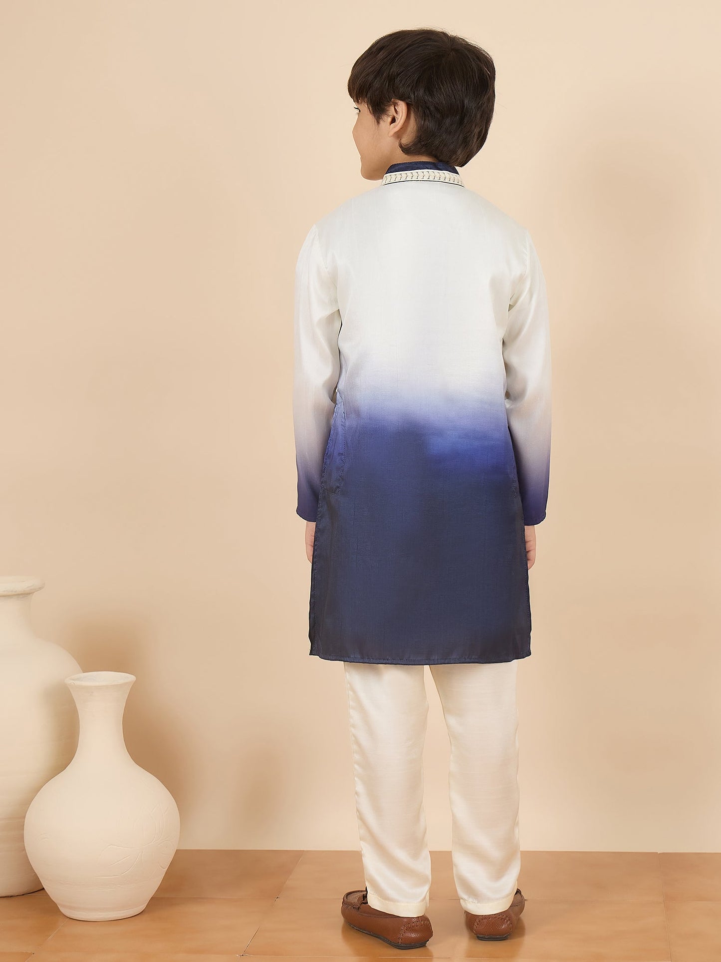 Boys Full Length Solid Kurta Set - Off-White