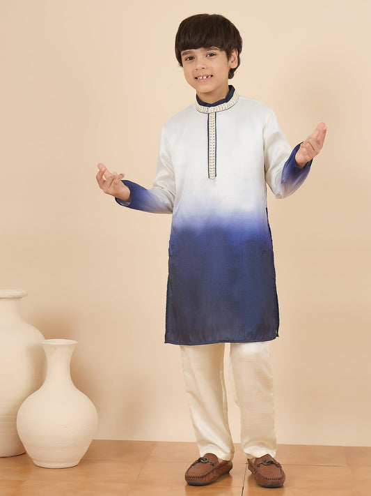 Boys Full Length Solid Kurta Set - Off-White