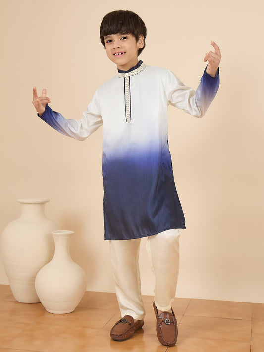 Boys Full Length Solid Kurta Set - Off-White