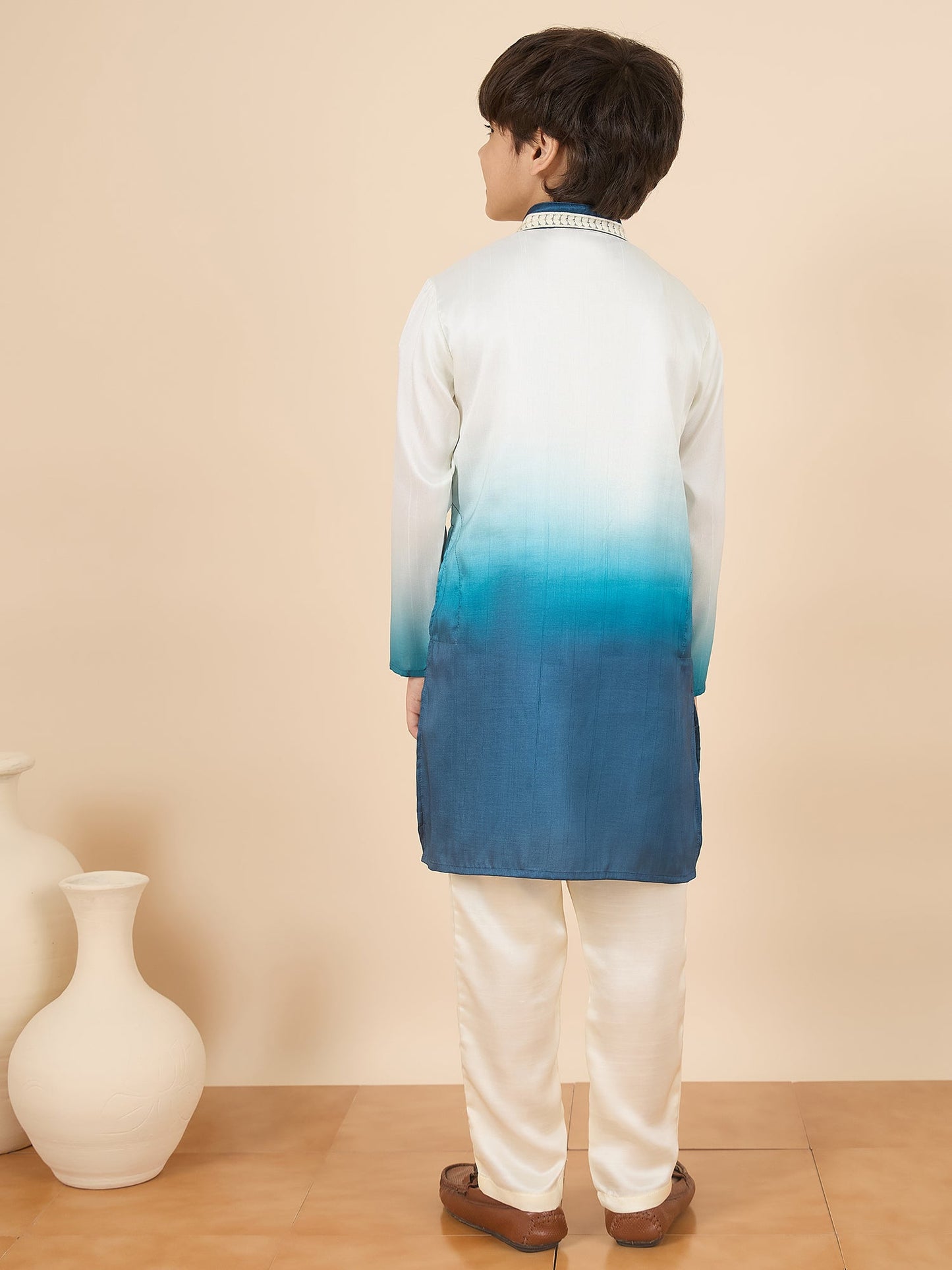 Boys Full Length Solid Kurta Set - Off-White
