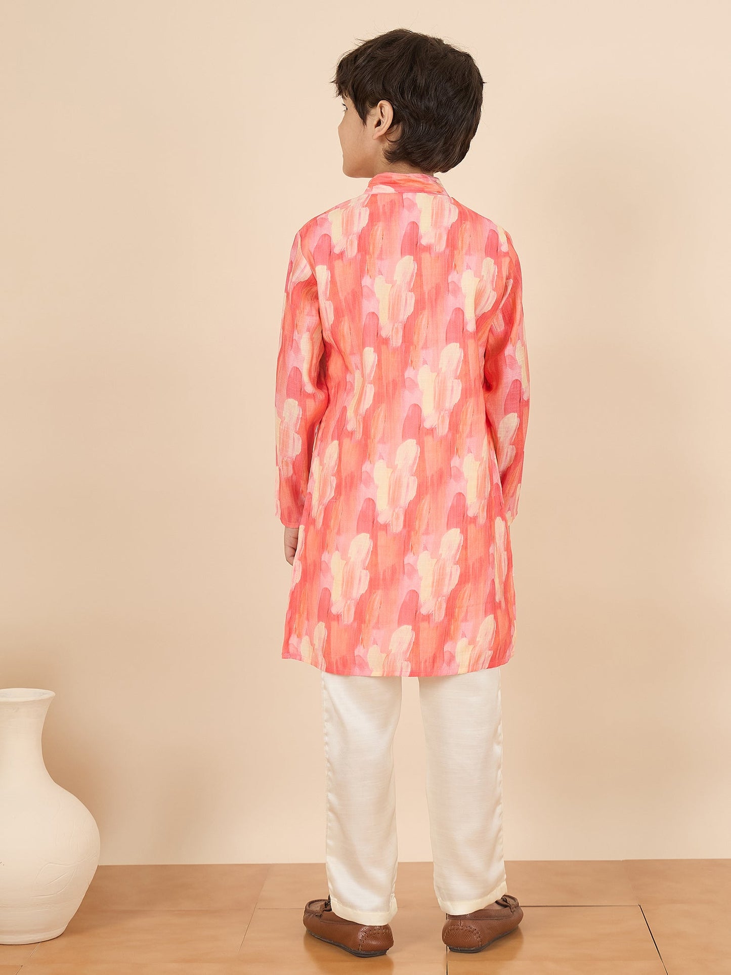 Boys Full Length All over Print Kurta Set - Red