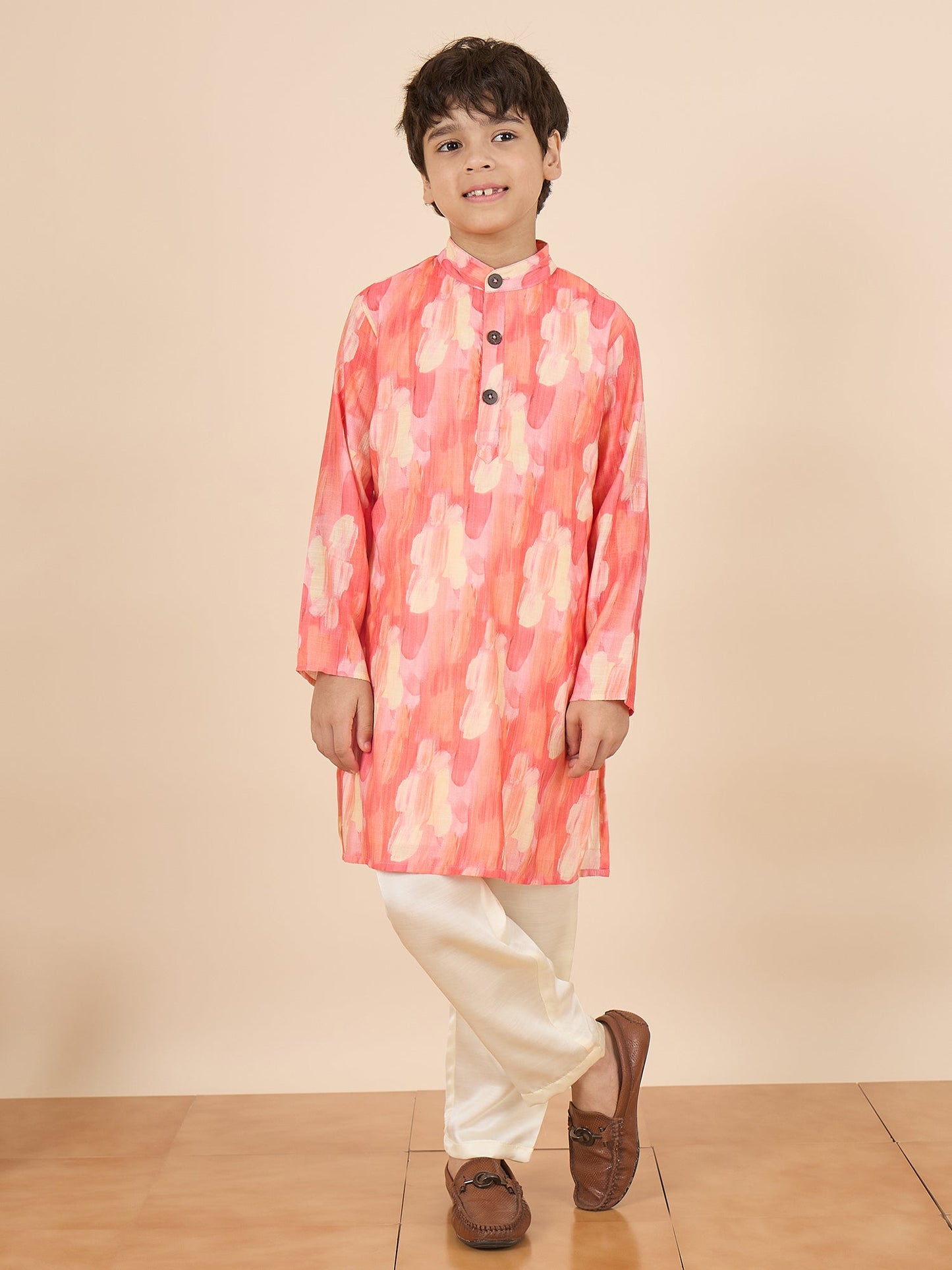 Boys Full Length All over Print Kurta Set - Red