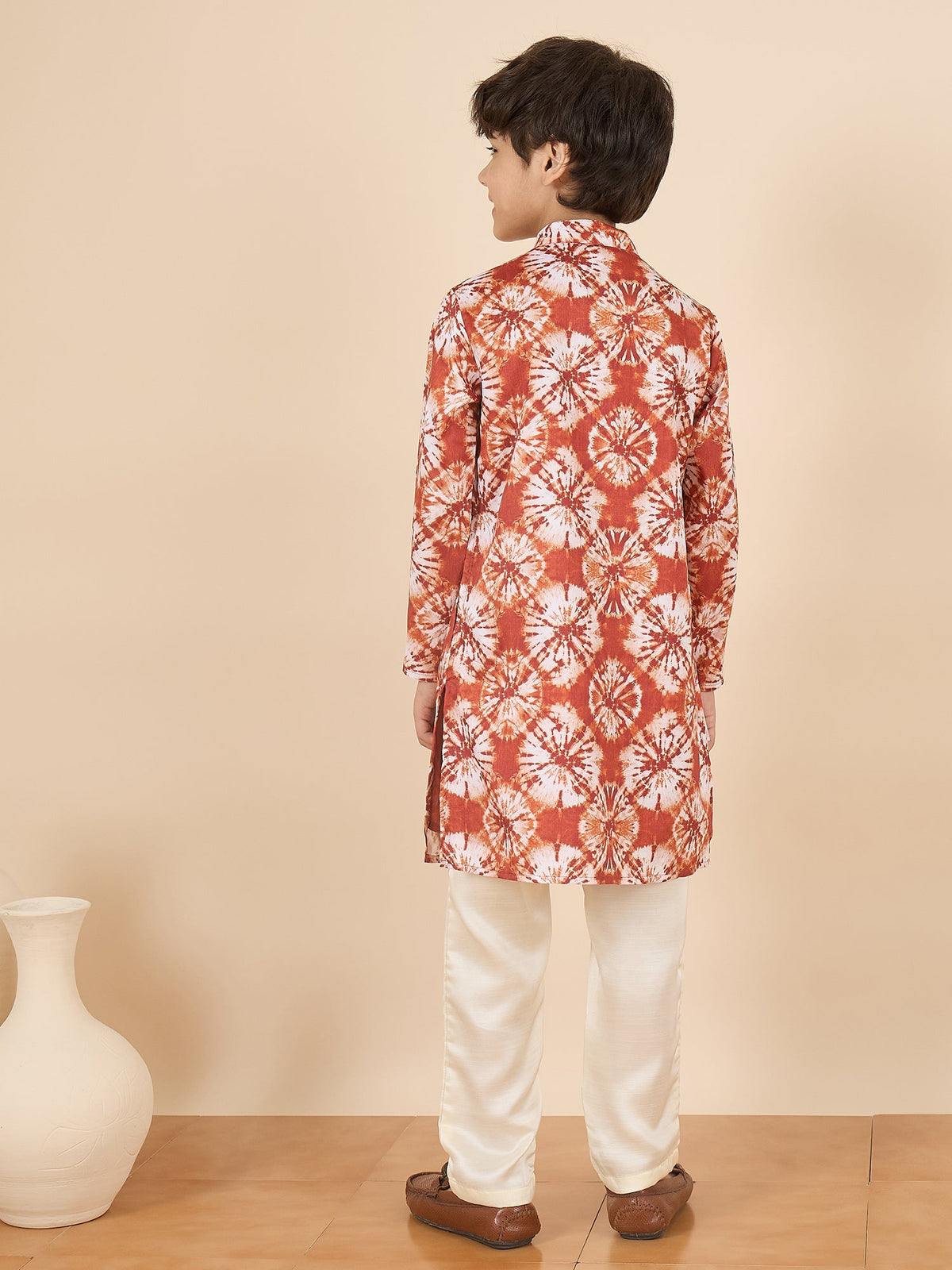 Boys Full Length All over Print Kurta Set - Brown
