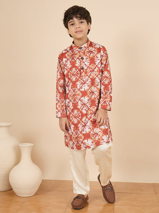 Boys Full Length All over Print Kurta Set - Brown