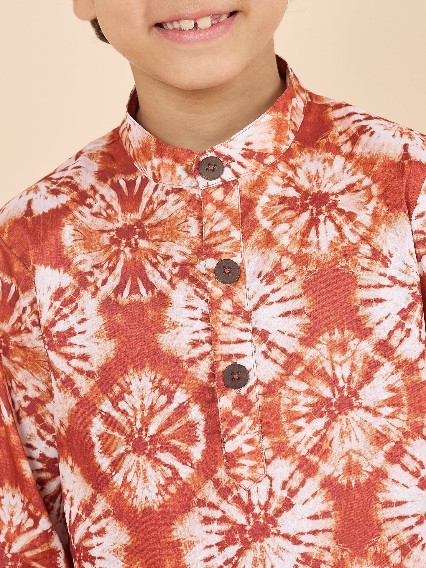 Boys Full Length All over Print Kurta Set - Brown
