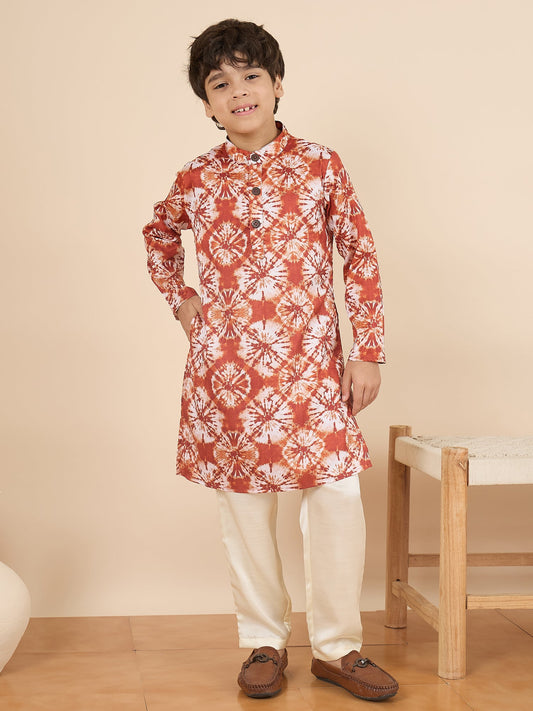 Boys Full Length All over Print Kurta Set - Brown