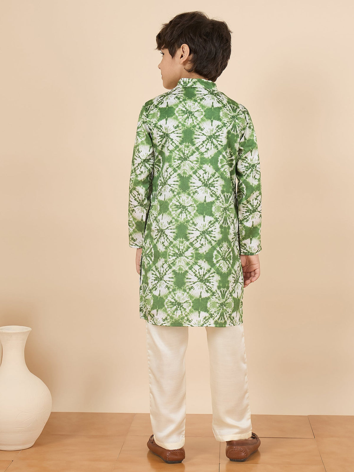 Boys Full Length All over Print Kurta Set - Green