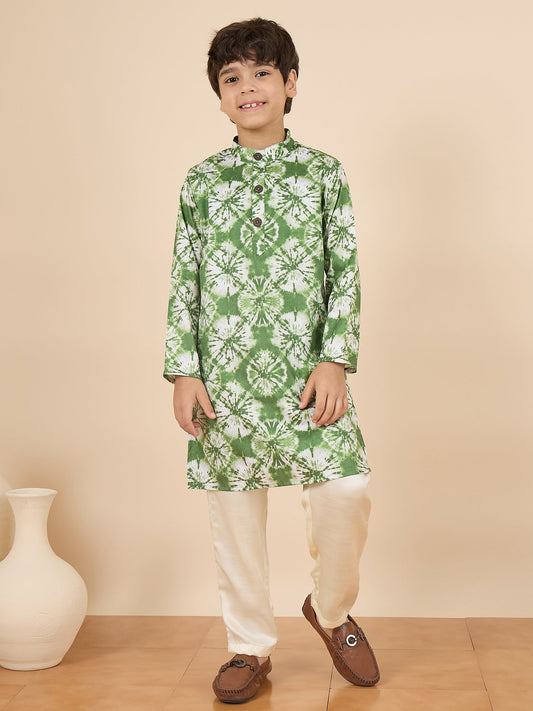 Boys Full Length All over Print Kurta Set - Green