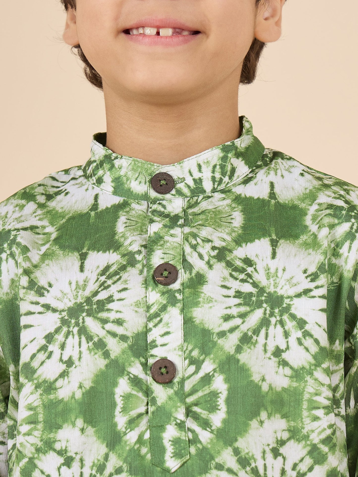 Boys Full Length All over Print Kurta Set - Green