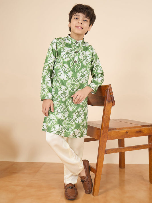 Boys Full Length All over Print Kurta Set - Green