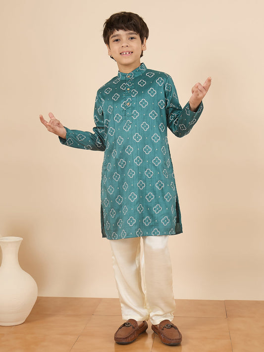 Boys Full Length All over Print Kurta Set - Blue