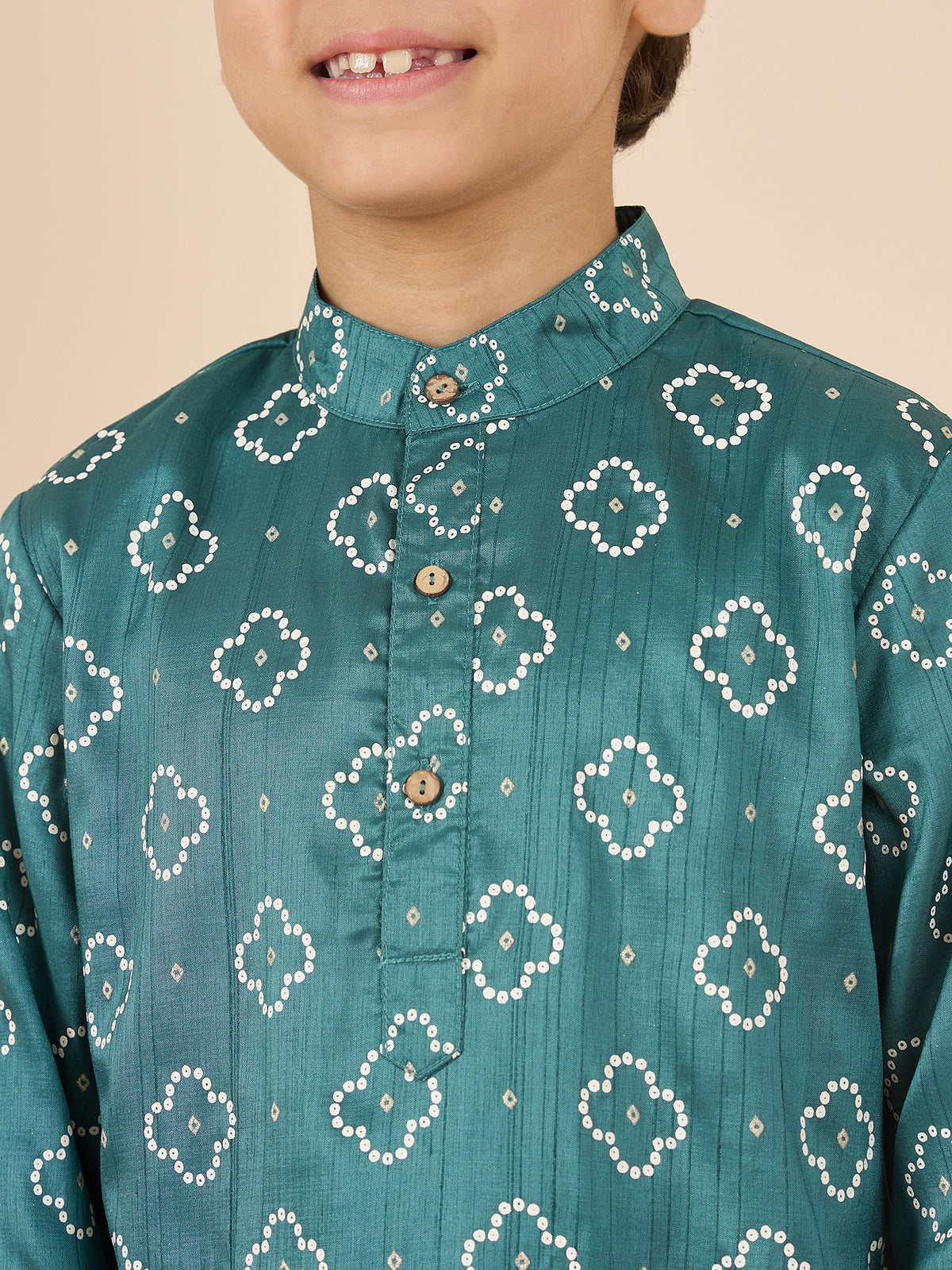 Boys Above Knee All over Print Kurta Set - Green