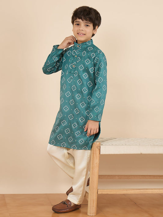 Boys Full Length All over Print Kurta Set - Blue
