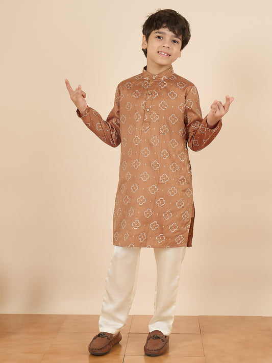 Boys Above Knee All over Print Kurta Set - Olive