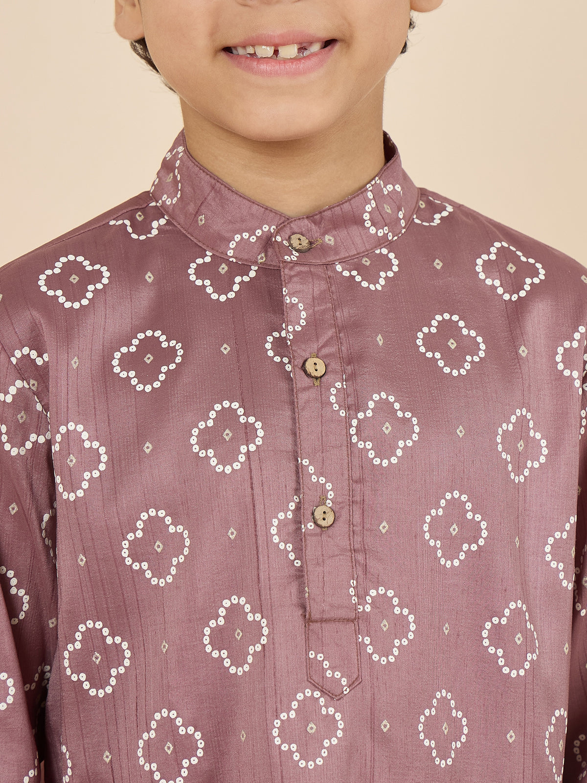 Boys Above Knee All over Print Kurta Set - Brown