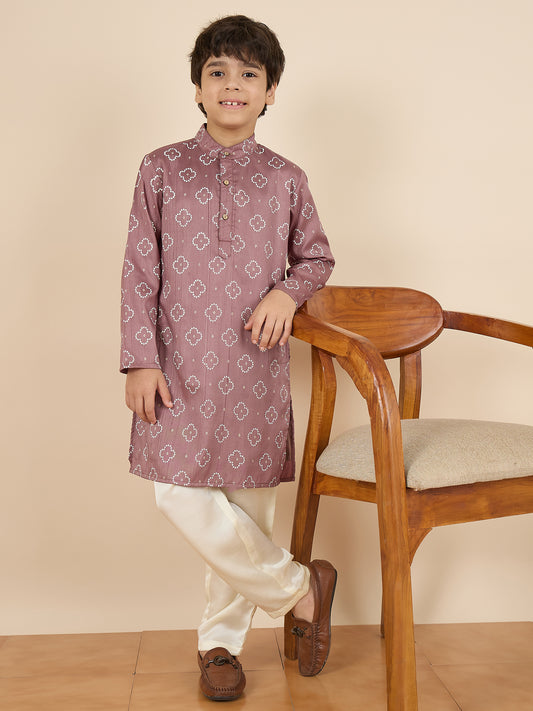 Boys Above Knee All over Print Kurta Set - Brown