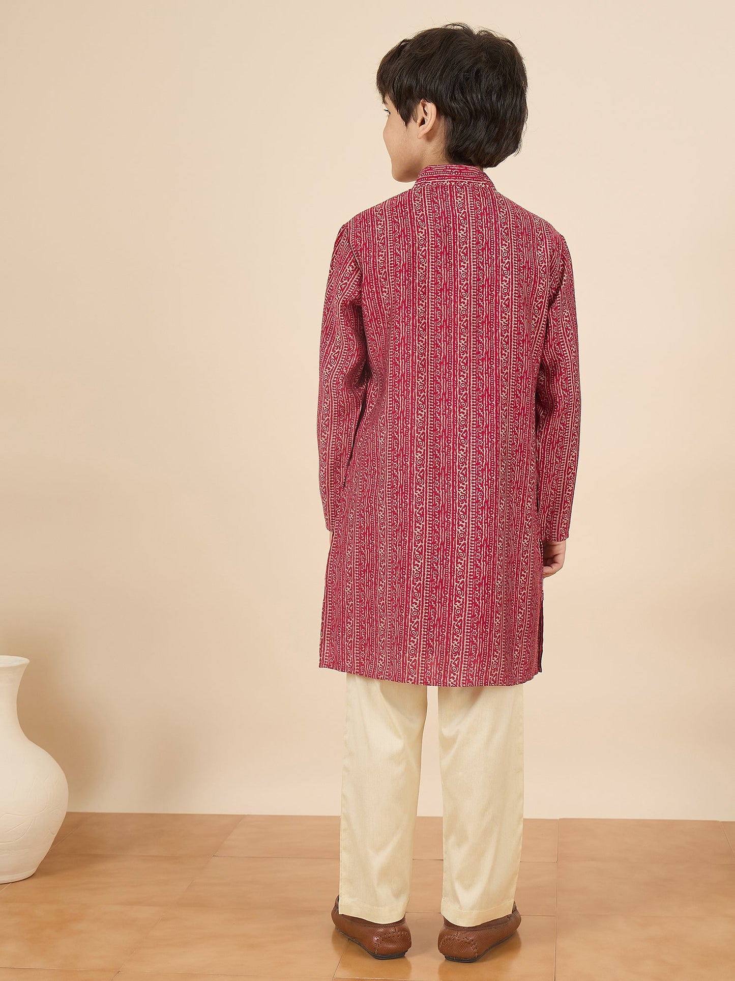 Boys Full Length All over Print Kurta Set - Maroon