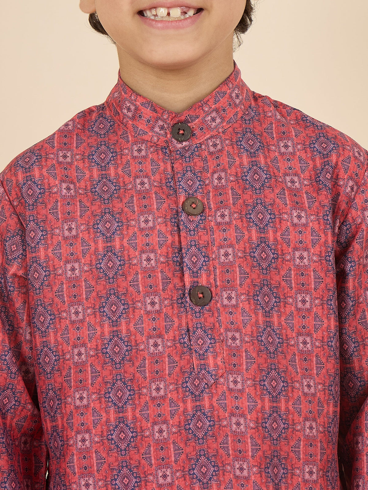 Boys Full Length All over Print Kurta Set - Maroon