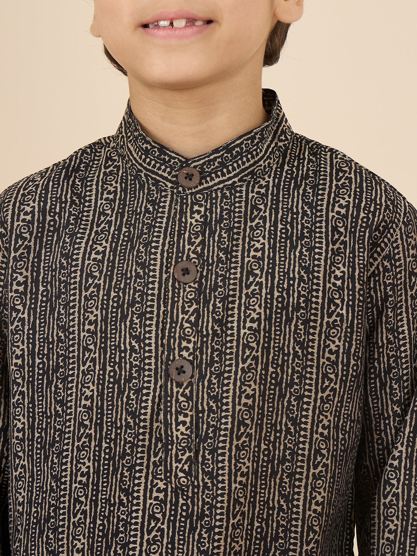 Boys Full Length All over Print Kurta Set - Black