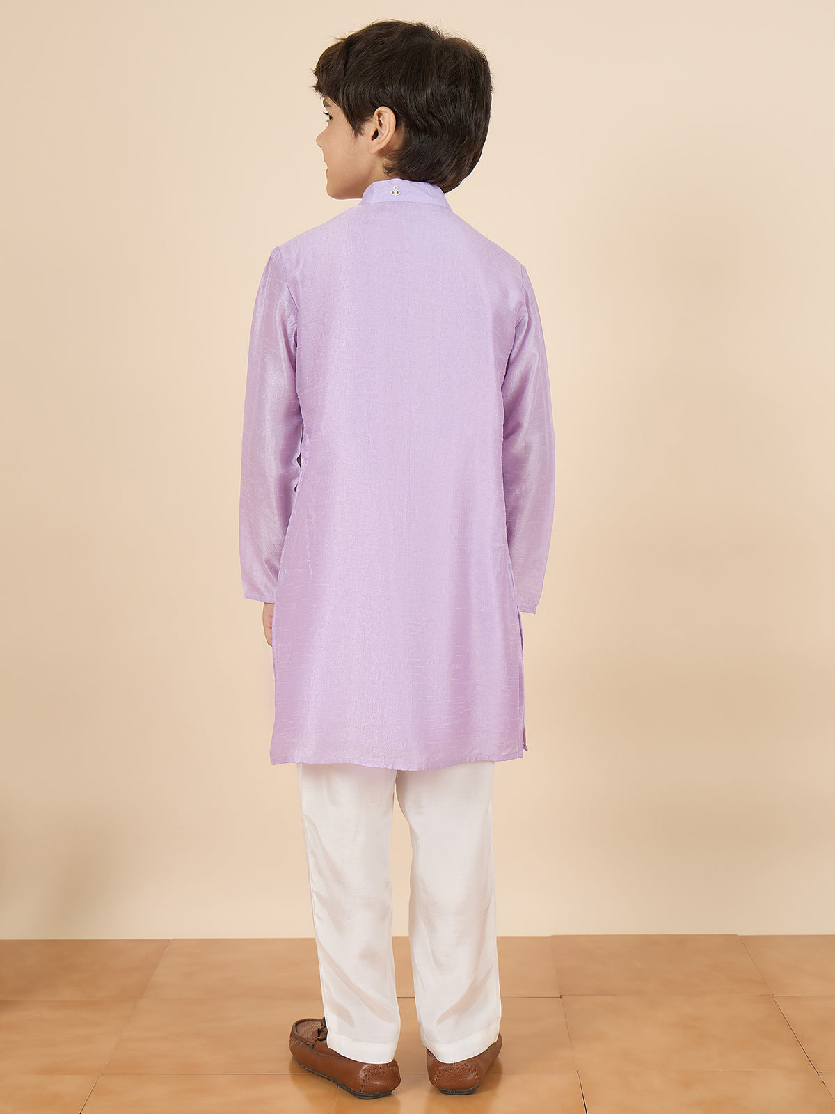 Boys Full Length Embroidery Kurta Set - Lavender