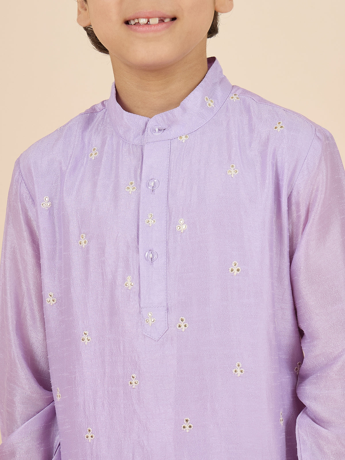 Boys Full Length Embroidery Kurta Set - Lavender