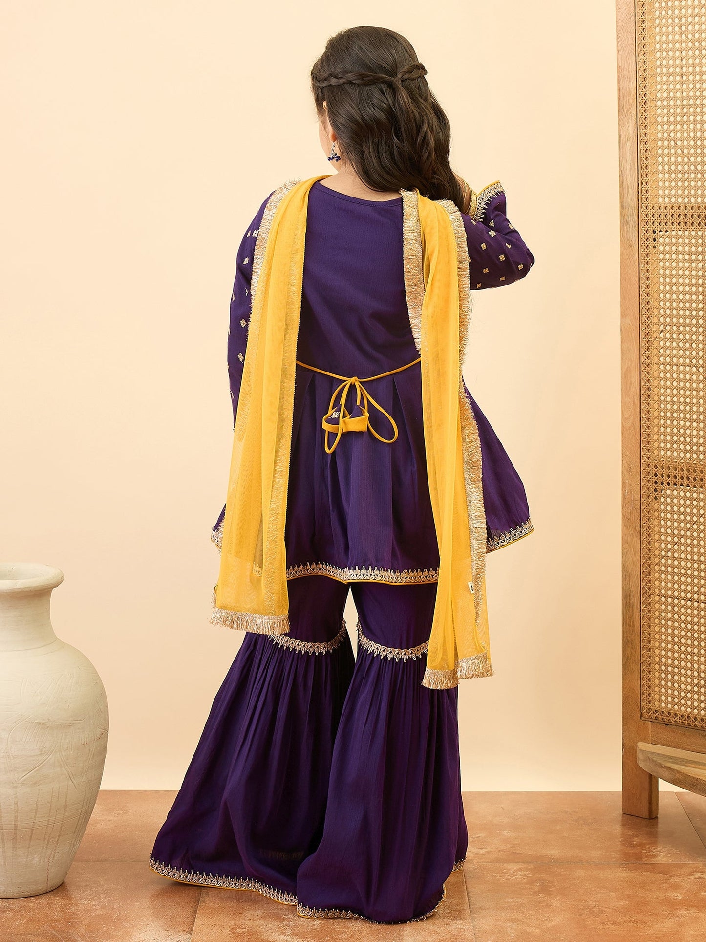 Girls Above Knee Embroidery Kurti Set - Purple