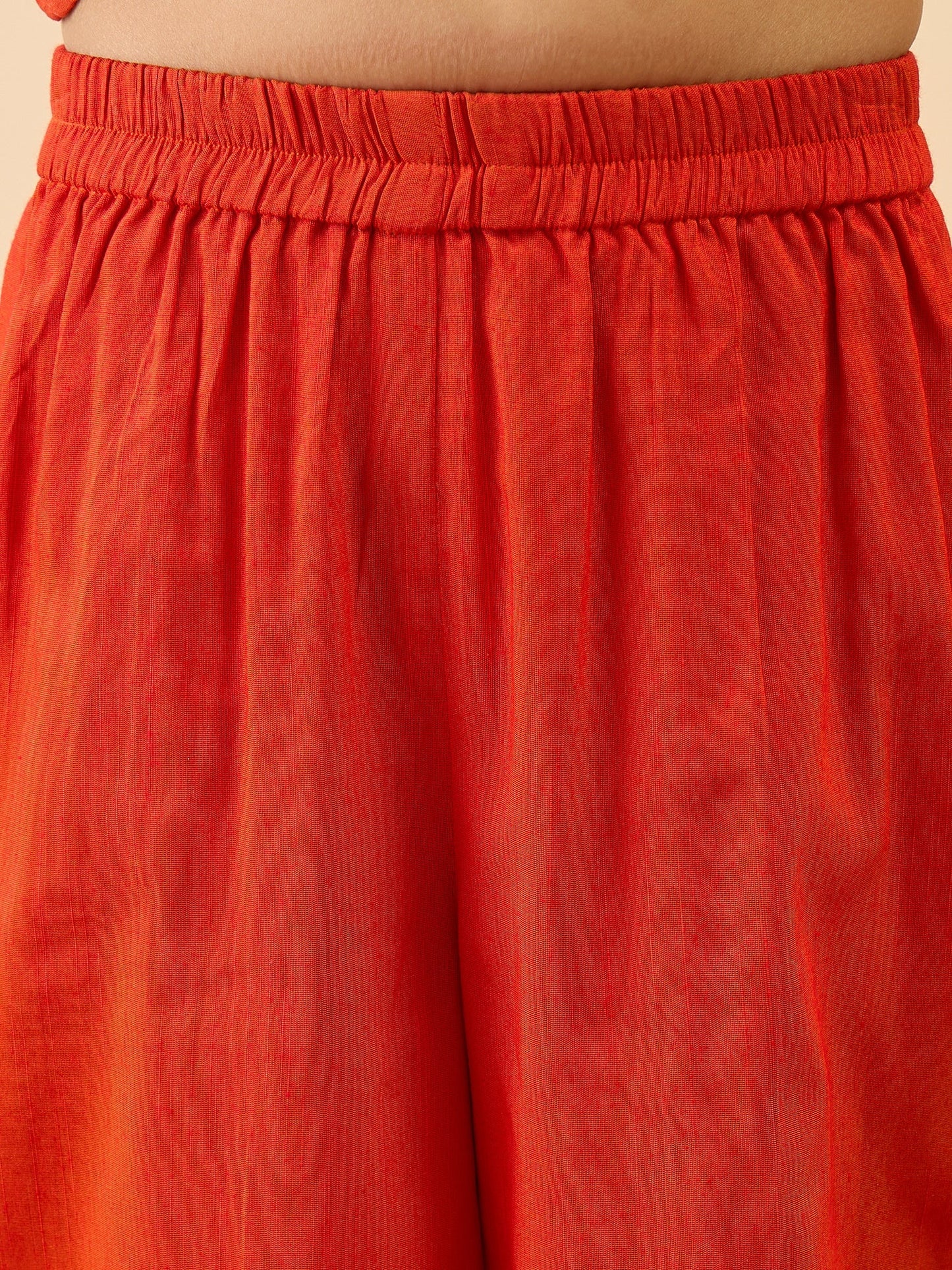Girls Mid Thigh Embroidery Kurti Set - Orange
