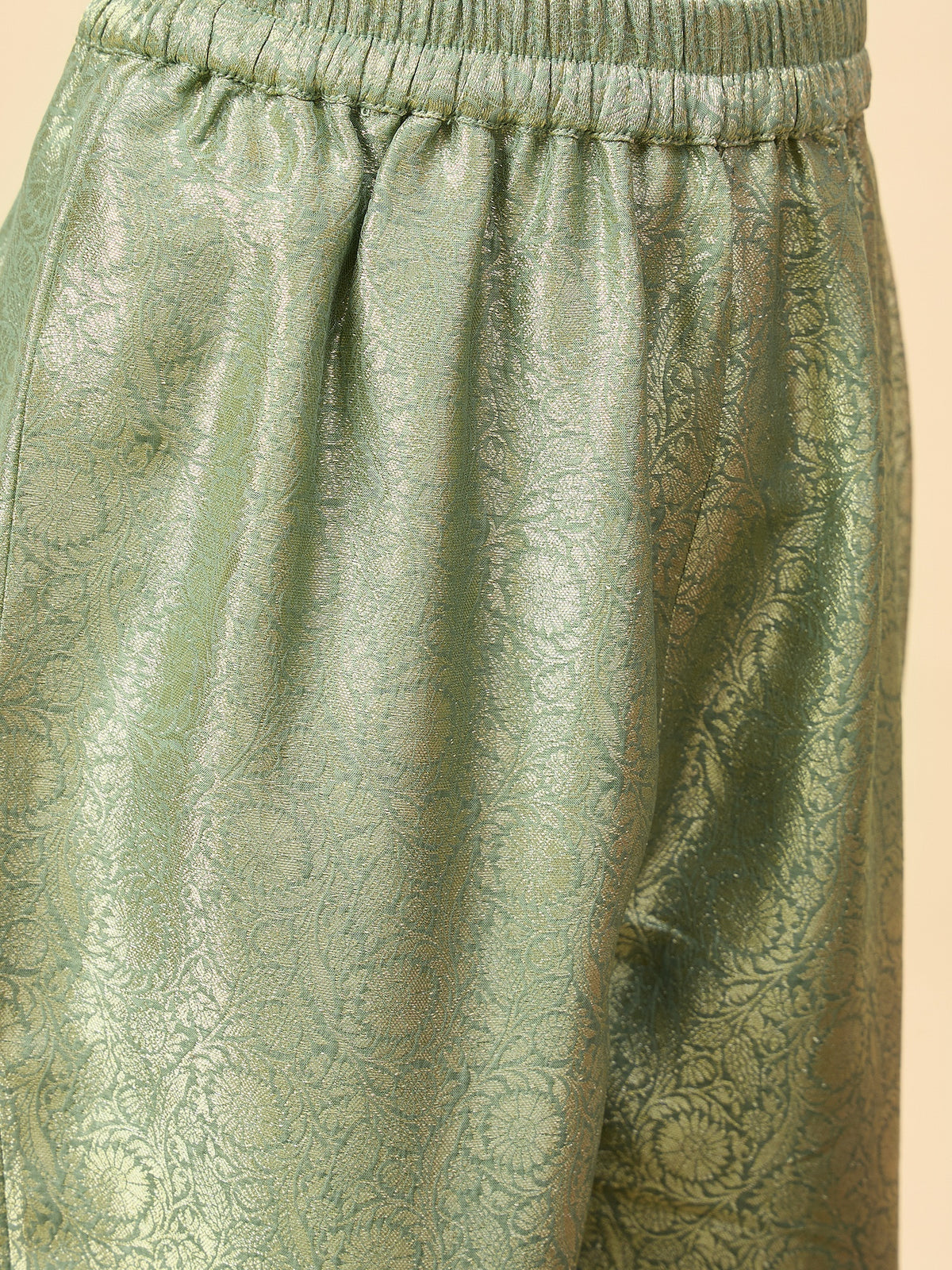 Girls Hip Length Embroidery Top With Pants - Green