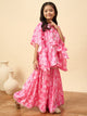 Girls Mid Thigh All over Print Kurti Set - Pink