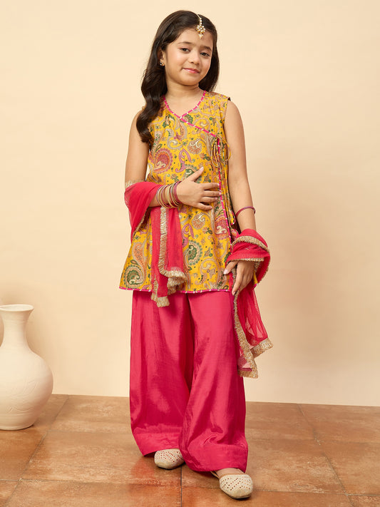Girls Above Knee All over Print Kurti Set - Yellow